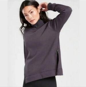Athleta Cozy Karma Purple Side Zip Mock Neck Ribbed Oversized Sweatshirt